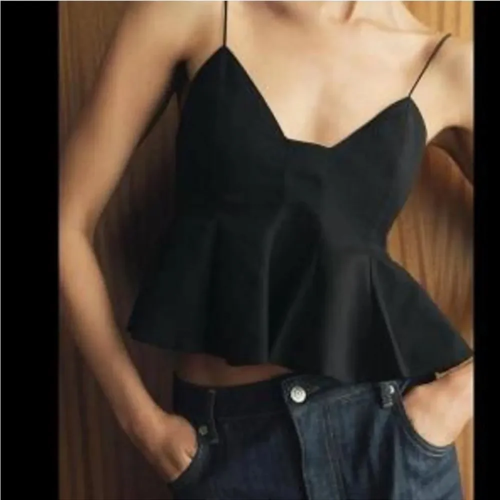 ZARA PLEATED POPLIN Black Spaghetti Strap Top size XS
